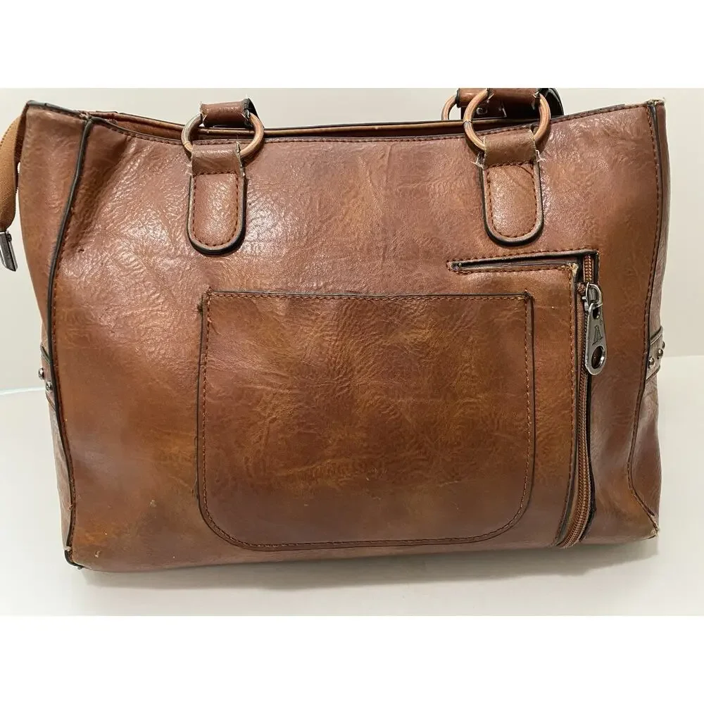 Lavawa Western Tooled Embossed Satchel Handbag Studded Boho Cowgirl READ